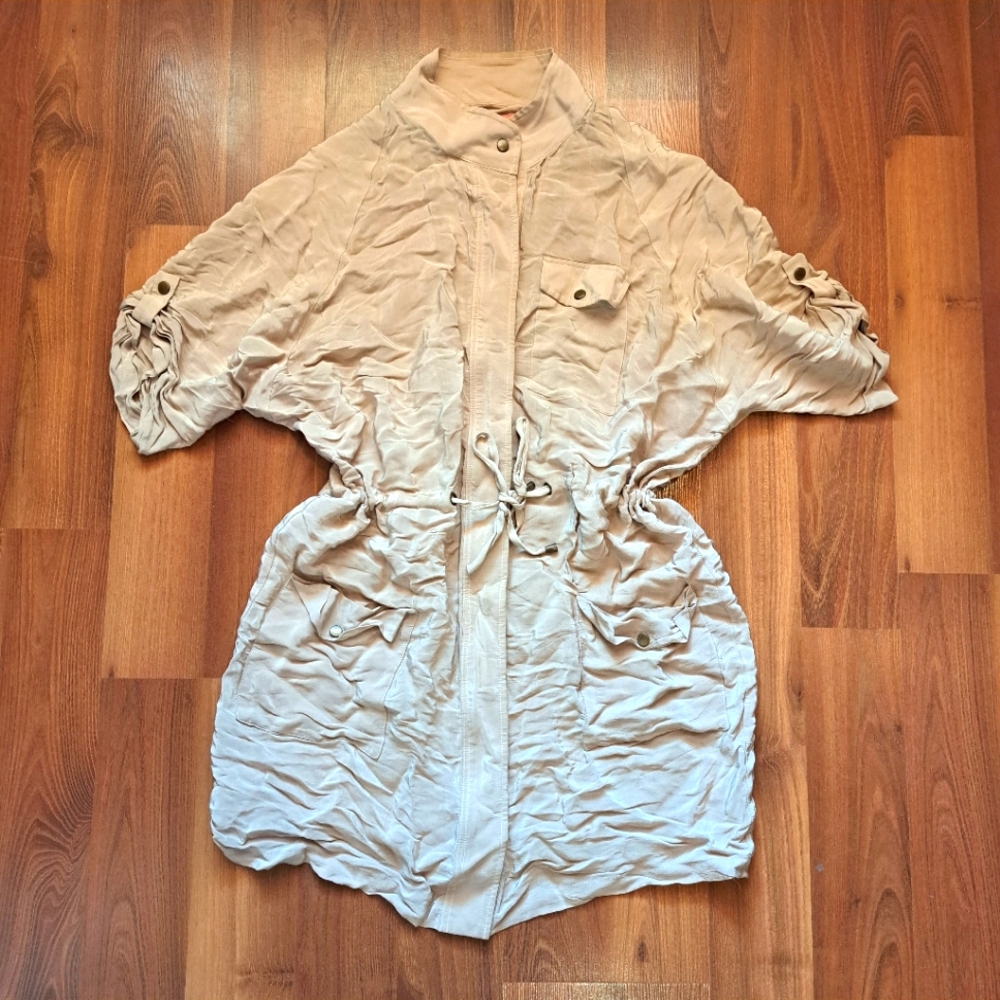 Beige y2k light zipper snaps jacket Mock Neck roll Raglan sleeve chic casual